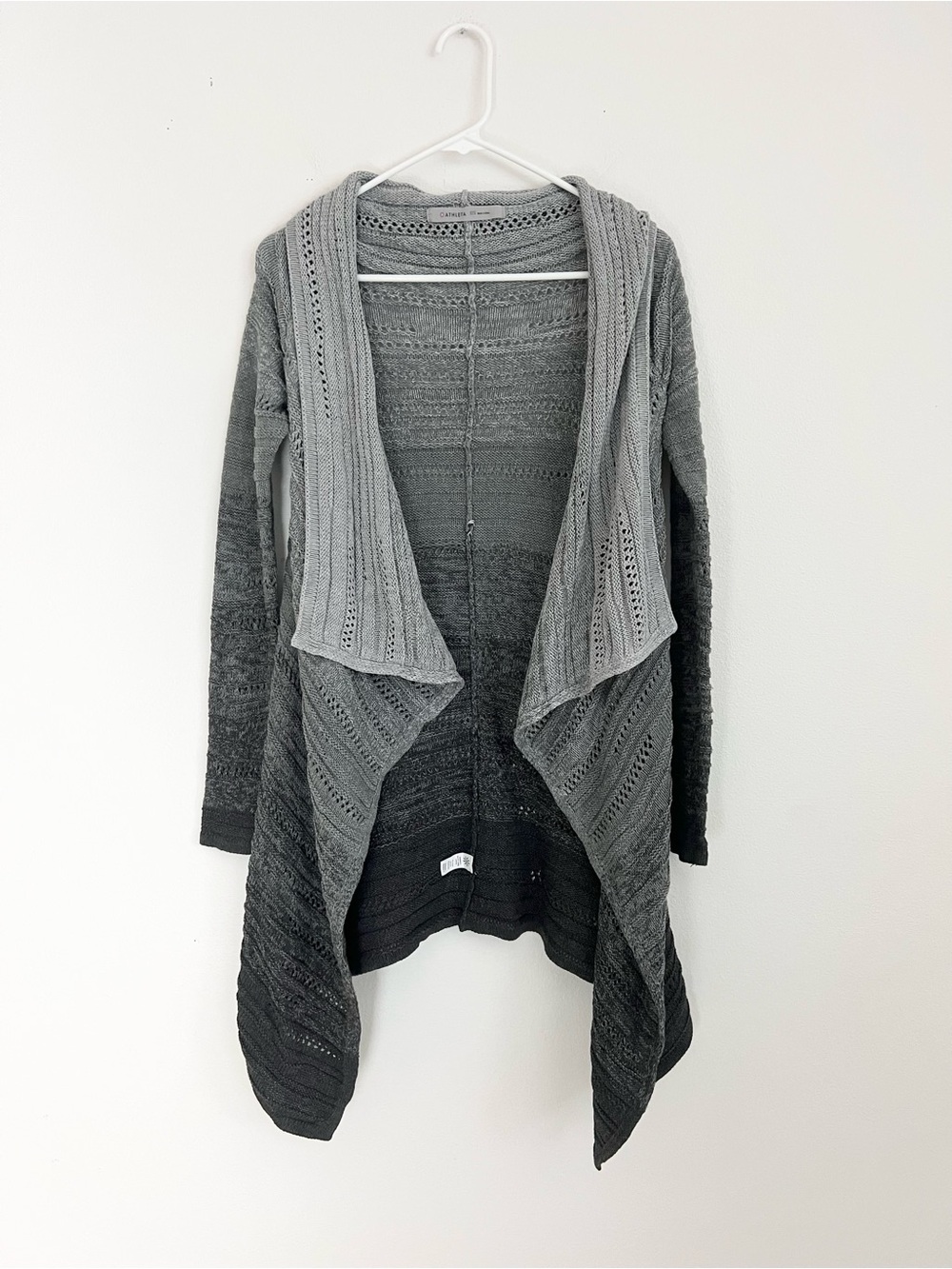 Athleta Dipped Wilton Wrap Cardigan Cotton Waterfall Wool Cashmere Sweater Boho